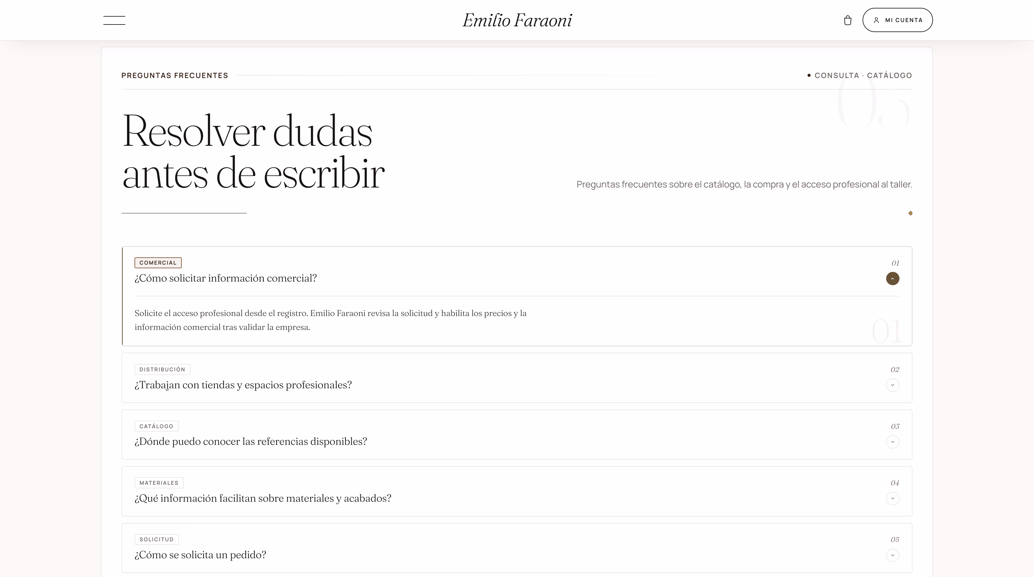 Preguntas frecuentes sobre el catálogo, la compra y el acceso profesional